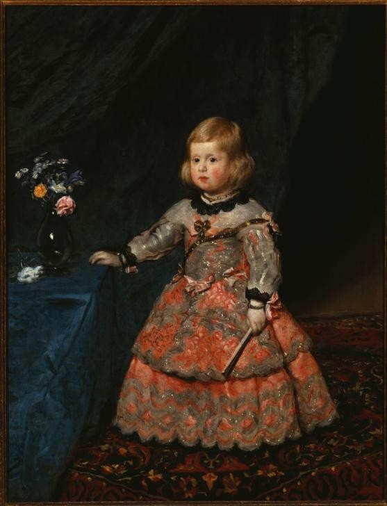 Diego Rodriguez de Silva y Velasquez, Die Infantin Margarita Teresa in rosafarbenem Kleid (Geschichte,Kindermode,Kind,Mädchen,Mode,Barock,Kleinkind,Portrait,Habsburger,Spanische Kunst,Kleid,Infantin,Jungverstorbene,Rosa (Farbe),Person)