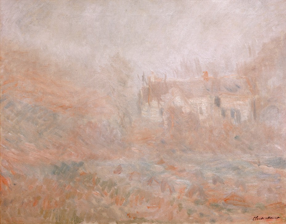 Claude Monet, Maisons à Falaise, brouillard (Kunst,Landschaft,Meteorologie,Impressionismus,Nebel,Französische Kunst)