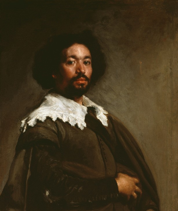 Diego Rodriguez de Silva y Velasquez, Porträt des Juan de Pareja (Herrenmode,Künstler,Kunst,Maler (Künstler),Mann,Bart,Barock,Portrait,Spanische Kunst,Spitzenkragen,Kragen,Selbstbewusstsein,Mischling,Mulatte,Halbfigur,Person)