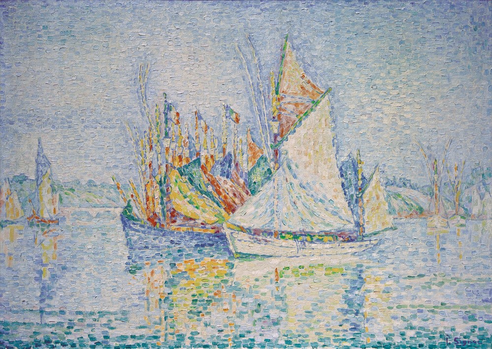 Paul Signac, Concarneau, (Le Port) (Boot,Hafen,Schiffstypen,Segelschiff,Segelboot,Pointillismus,Französische Kunst,Schifffahrt)