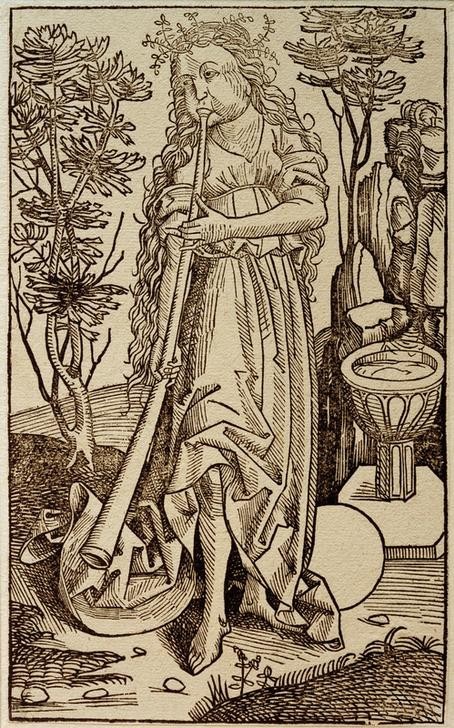 Albrecht Dürer, Calliope (Blasinstrument,Deutsche Kunst,Kunst,Musik,Mythologie,Brunnen,Musen,Instrument,Gotik,Renaissance,Gewand,Griechisch-Römische Mythologie)