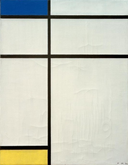 Piet Mondrian, Composition (B) en Bleu, Jaune et Blanc (Geometrie,Kunst,Abstrakte Kunst,Niederländische Kunst,Blau,Farben,De Stijl,Rechteck,Gelb,Weiss (Farbe),Neo-Plastizismus)