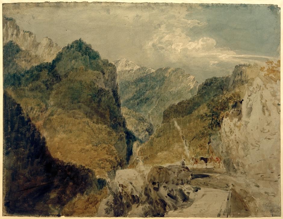 JOSEPH MALLORD WILLIAM TURNER, The Pic de l'Oeillette, Gorges du Guiers Mort, looking back to St Laurent du Pont (Gebirge,Kunst,Landschaft,Englische Kunst)