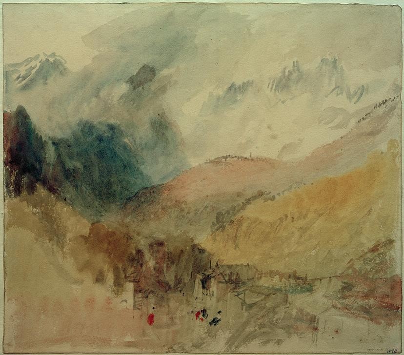 JOSEPH MALLORD WILLIAM TURNER, Mont-Blanc and le Chetif looking over Pre-Saint Didier in the Val d'Aosta (Gebirge,Kunst,Landschaft,Englische Kunst,Gipfel,Romantik)