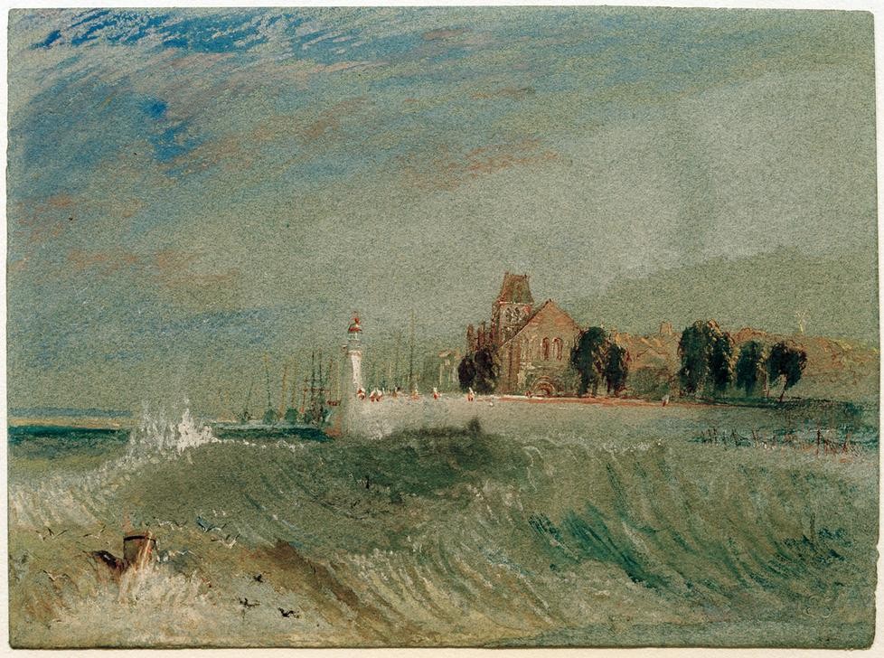 JOSEPH MALLORD WILLIAM TURNER, Quillebeuf (Geographie,Hafen,Kunst,Landschaft,Leuchtturm,Teilansicht,Meer,Fluss,Englische Kunst,Romantik,Mündung,Topographie,Schifffahrt)