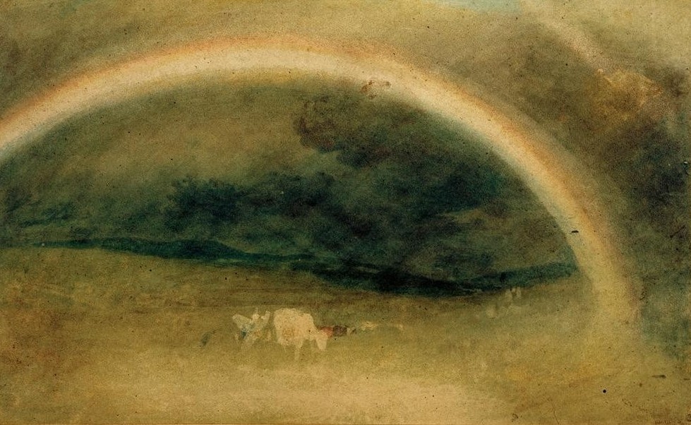JOSEPH MALLORD WILLIAM TURNER, A Rainbow, with Cattle (Himmel (Natur),Kunst,Landschaft,Meteorologie,Rinderzucht,Rind,Weide,Wetter,Regenbogen,Englische Kunst,Romantik)