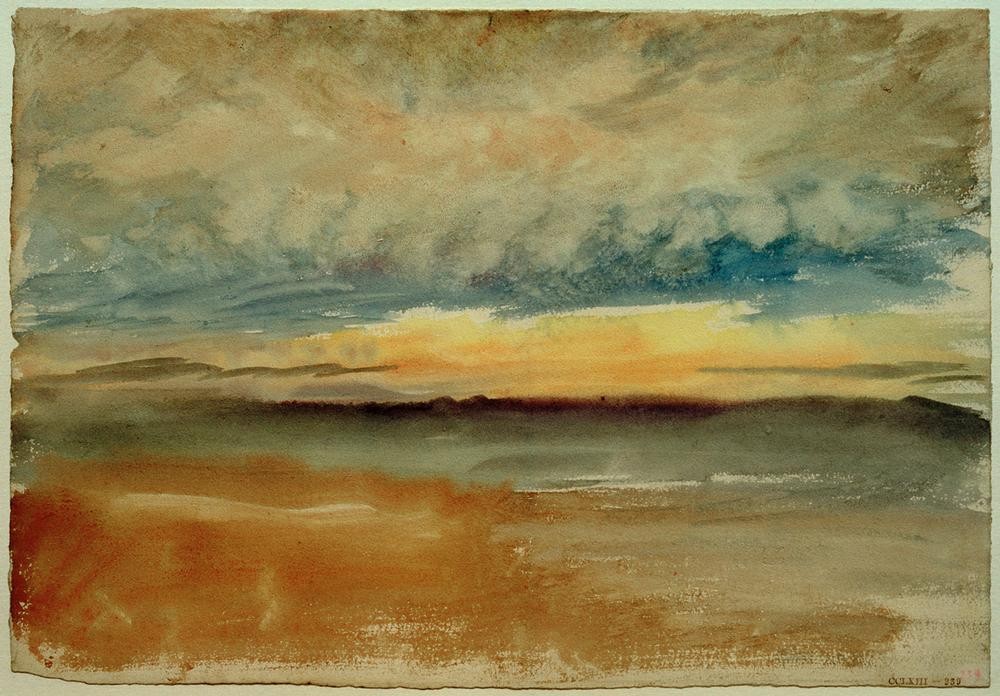 JOSEPH MALLORD WILLIAM TURNER, A Stormy Sunset (Himmel (Natur),Kunst,Landschaft,Meteorologie,Sonnenuntergang,Wetter,Wolke,Tageszeiten,Abend,Englische Kunst,Unwetter,Romantik,Sturm)