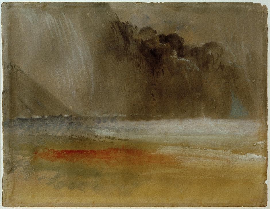 JOSEPH MALLORD WILLIAM TURNER, Heaped Thundercloud over Sea and Sand (Gewitter,Himmel (Natur),Kunst,Landschaft,Meteorologie,Sonnenuntergang,Strand,Wetter,Wolke,Tageszeiten,Meer,Englische Kunst,Unwetter,Romantik,Sturm)