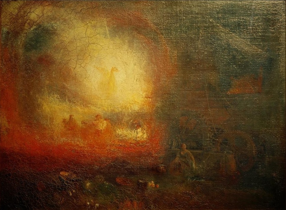 JOSEPH MALLORD WILLIAM TURNER, The Hero of a Hundred Fights (Eisen Und Stahl,Feuer,Kunst,Maschine,Metall,Standbild,Allegorie,Technik,Zahnrad,Englische Kunst,Industrielle Revolution,Romantik,Feuerschein,Apotheose,Eisenhütte)