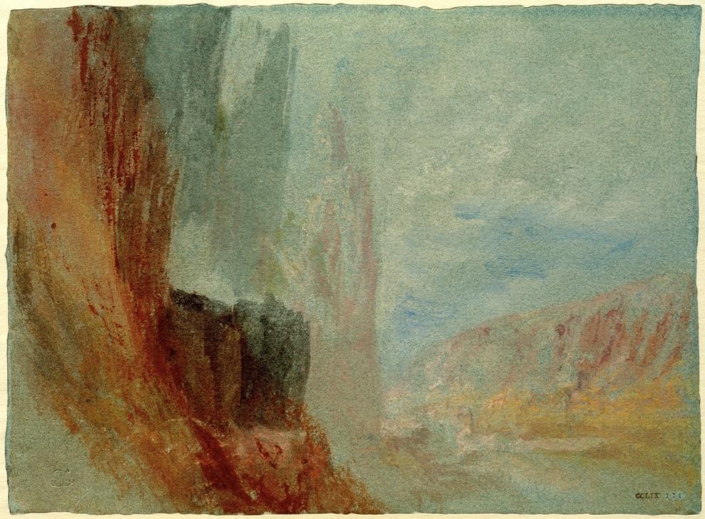 JOSEPH MALLORD WILLIAM TURNER, Rocks on the Meuse (Kunst,Landschaft,Fluss,Felsen,Englische Kunst,Romantik)