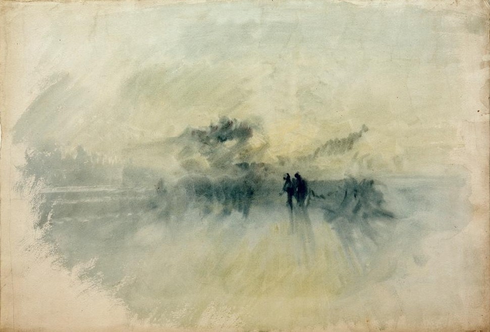 JOSEPH MALLORD WILLIAM TURNER, Figures in a Storm (Himmel (Natur),Kunst,Mensch,Meteorologie,Wetter,Englische Kunst,Unwetter,Romantik,Schlechtes Wetter,Sturm)