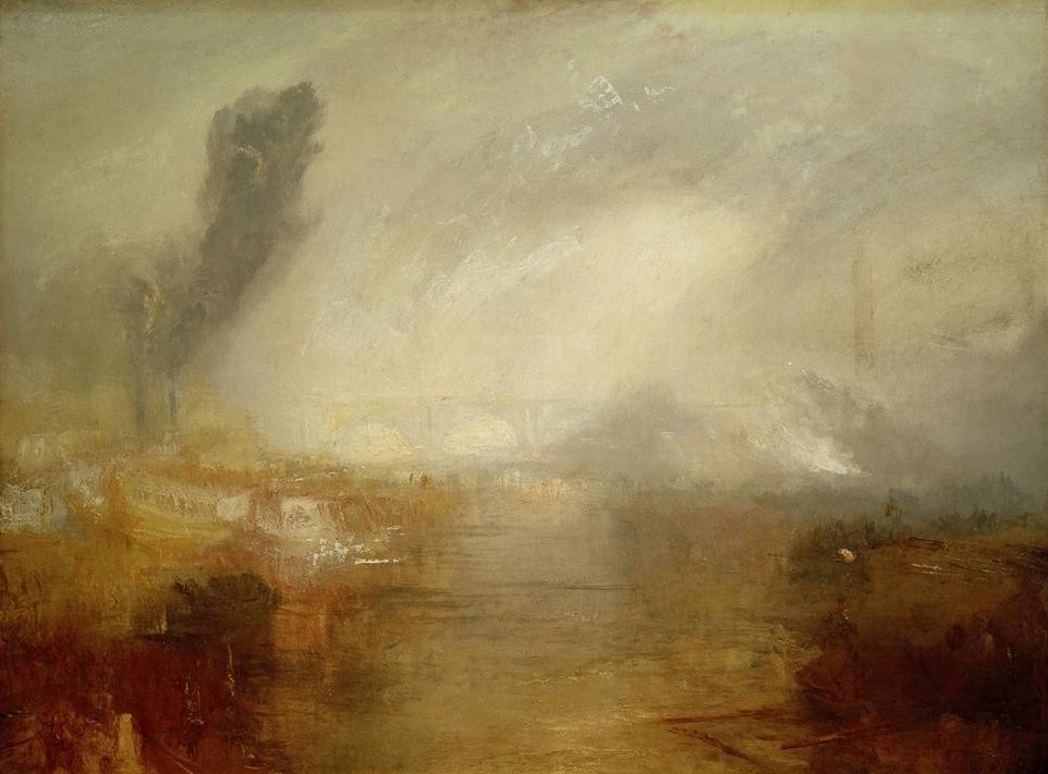 JOSEPH MALLORD WILLIAM TURNER, The Thames above Waterloo Bridge (Brücke,Geographie,Industrie,Kunst,Schornstein,Fluss,Architekturdarstellung,Englische Kunst,Rauch,Romantik,Topographie)