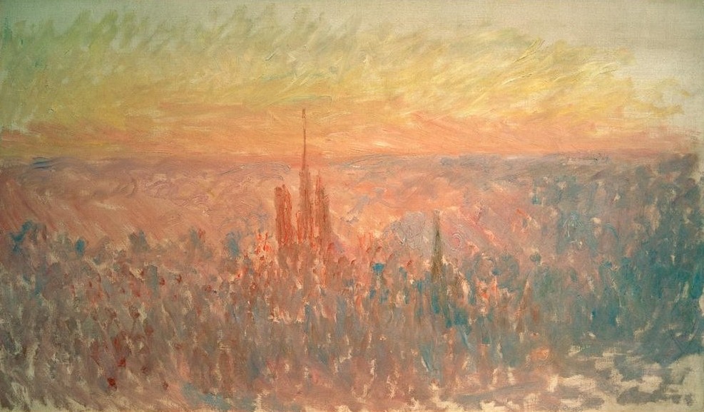 Claude Monet, Vue générale de Rouen (Architektur,Christentum,Geographie,Kirche,Kunst,Religion,Stadt,Impressionismus,Vedute,Stadtansicht,Architekturdarstellung,Französische Kunst,Panorama,Ansicht,Stadtlandschaft,Topographie,Sakralbau,Kathedrale)