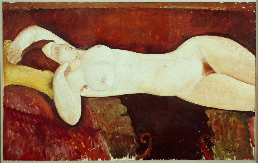 Amedeo Modigliani, Liegender Akt – Le Grand Nu (Frau,Schönheit,Akt,Italienische Kunst,Körperbehaarung,Schamhaar,Liegen)