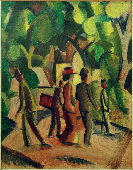 August Macke, Promenade in Braun und Grün (Deutsche Kunst,Frau,Mann,Menschen Im Park,Park,Freizeit,Spaziergang,Urlaub,Expressionismus,Reise,Der Blaue Reiter,Paar,Wochenende)