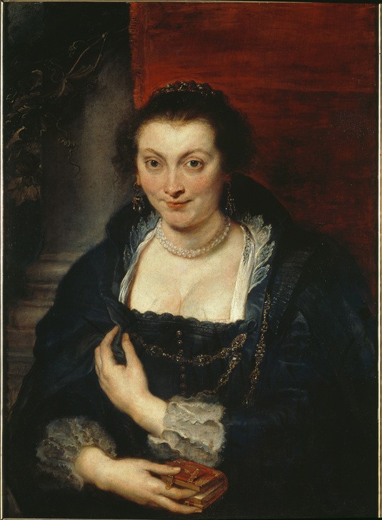 Peter Paul Rubens, Bildnis der Isabella Brant (Ehefrau,Buch,Flämische Kunst,Frau,Kunst,Schmuck,Barock,Dekollete,Busen,Bibel,Ehefrau Von Berühmten,Portrait,Künstlerfrau,Niederländische Kunst,Lächeln,Haarspange,Mimik,Halbfigur)