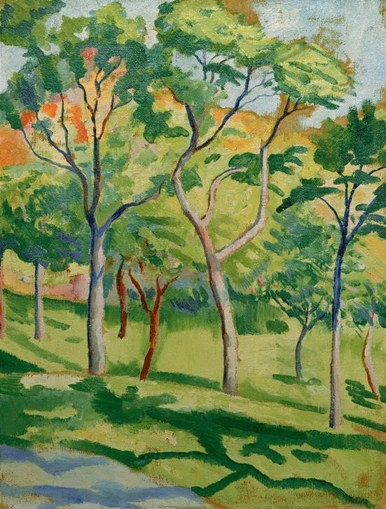 August Macke, Bäume in der Wiese (Deutsche Kunst,Kunst,Landschaft,Baum,Expressionismus,Wiese,Der Blaue Reiter)