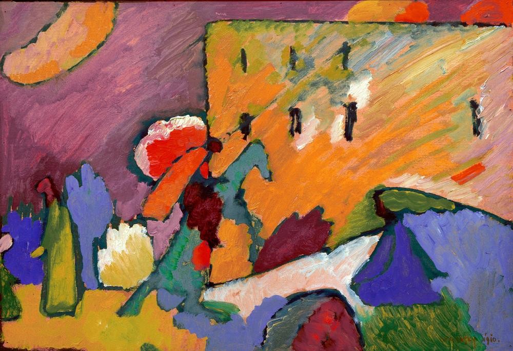 Wassily Kandinsky, Studie zu Improvisation 3 (Reiter über der Brücke) (Reiter, Pferd, Burg, Expressionismus, Der Blaue Reiter, Russische Kunst, Wohnzimmer,  Treppenhaus, Wunschgröße, Klassische Moderne, bunt)
