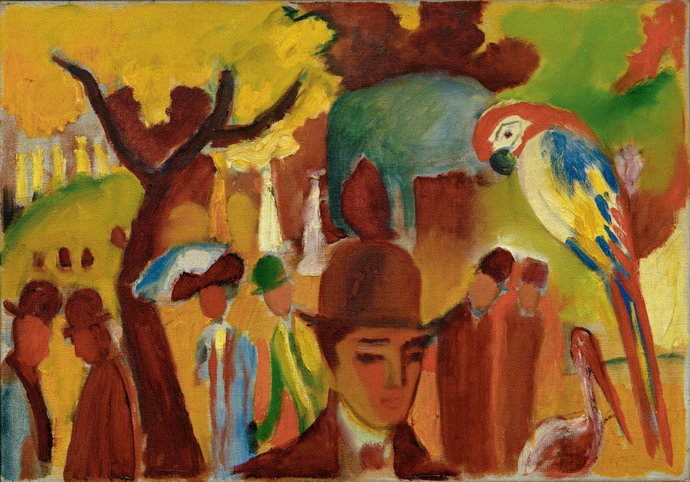 August Macke, Kleiner Zoologischer Garten in Braun und Gelb (Deutsche Kunst,Papagei,Zoologischer Garten,Zoologie,Expressionismus,Der Blaue Reiter)