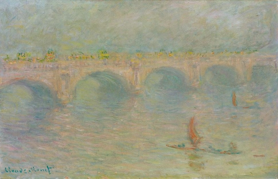Claude Monet, Waterloo Bridge, effet de soleil (Waterloo Bridge, Sonne) (Brücke,Geographie,Schiff,Impressionismus,Fluss,Architekturdarstellung,Französische Kunst,Sonnenlicht,Jahrhundertwende,Topographie)