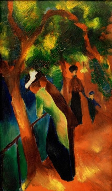 August Macke, Sonniger Weg (Deutsche Kunst,Menschen Im Park,Freizeit,Spaziergang,Expressionismus,Reise,Der Blaue Reiter)