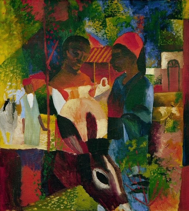 August Macke, Markt in Tunis (Deutsche Kunst,Handel,Kunst,Markt,Völkerkunde,Esel,Expressionismus,Der Blaue Reiter,Land Und Leute,Die Tunisreise)