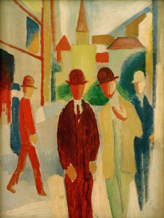 August Macke, Helle Straße mit Leuten (Deutsche Kunst,Verkehr,Expressionismus,Der Blaue Reiter,Fussgänger)