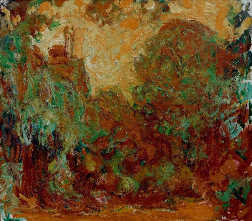 Claude Monet, La Maison vue du Jardin aux Roses (Das Haus des Künstlers v (Garten Und Park,Kunst,Landschaft,Impressionismus,Hausgarten,Künstlerhaus (Wohnhaus),Französische Kunst,Ziergarten,Rosengarten,Garten)