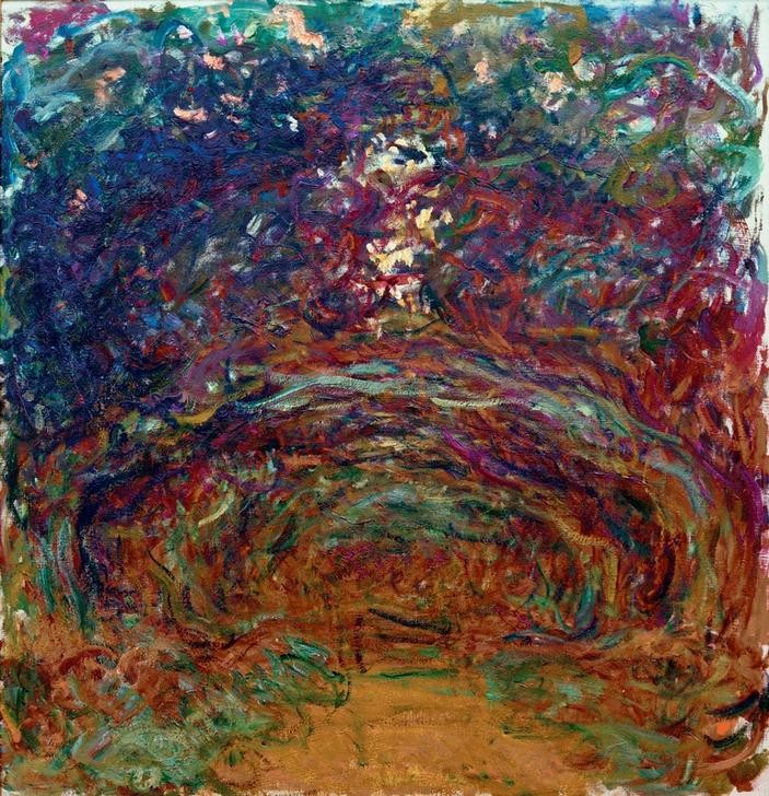 Claude Monet, L’Allée des Rosiers (Die Rosenallee) (Allee,Botanik,Garten Und Park,Kunst,Landschaft,Rose,Impressionismus,Arkade,Französische Kunst,Ziergarten,Spalier,Blume,Kletterrose,Rosengarten,Garten)