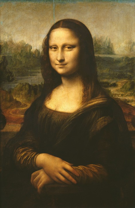 Leonardo da Vinci, Mona Lisa (La Gioconda) (Mona Lisa, Frau, Portrait, Landschaft, Lächeln, Renaissance, Klassiker, Malerei, Sfumato, Wunschgröße, Wohnzimmer, Treppenhaus)