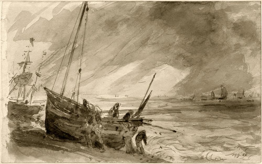 JOSEPH MALLORD WILLIAM TURNER, Küste bei Brighton (Himmel (Natur),Küste,Kunst,Landschaft,Schiff,Segelschiff,Strand,Fischerboot,Meer,Englische Kunst,Romantik,Schifffahrt)