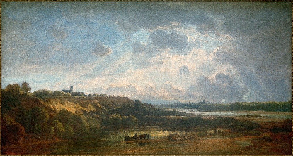 Eduard Schleich, Blick auf München  (Landschaftsmalerei, Bayern, Horizont, München, Fluss, Isar, Sonnenstrahlen, Romantik, Klassiker, Wunschgröße, Wohnzimmer)