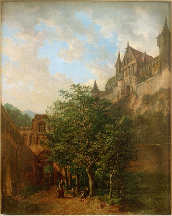 Domenico Quaglio, Burg Trausnitz bei Landshut  (Burg, historisch, Landshut, Bayern, mittelalterliche Architektur, Gebäude, Romantik, Klassiker, Wunschgröße, Wohnzimmer)