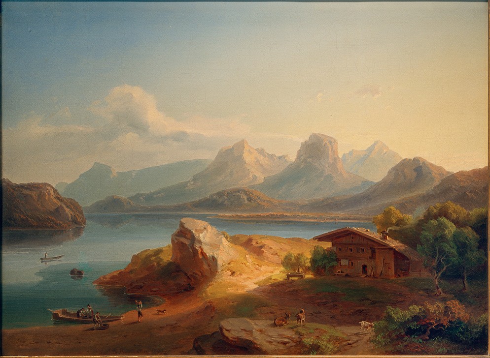 Carl Rottmann, Der Kochelsee  (Landschaftsmalerei, Deutschland, Bayern, Idylle, Berge, Alpen, Panorama,   Malerei, Romantik, Klassiker, Wunschgröße, Wohnzimmer, bunt)