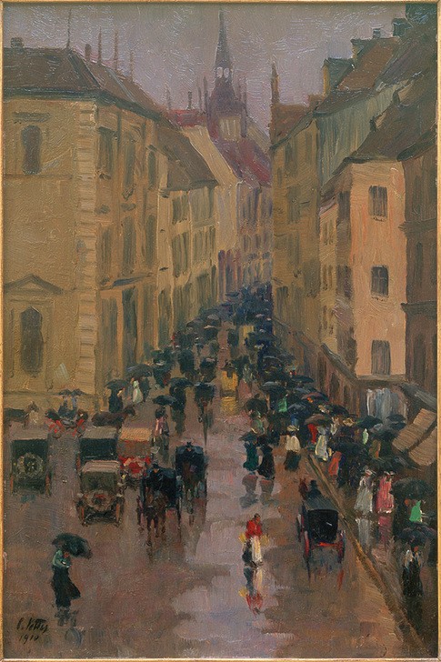 Charles Vetter, Dienerstraße in München, im Hintergrund der Turm von St.Peter  (Wirtschaft und Infrastruktur