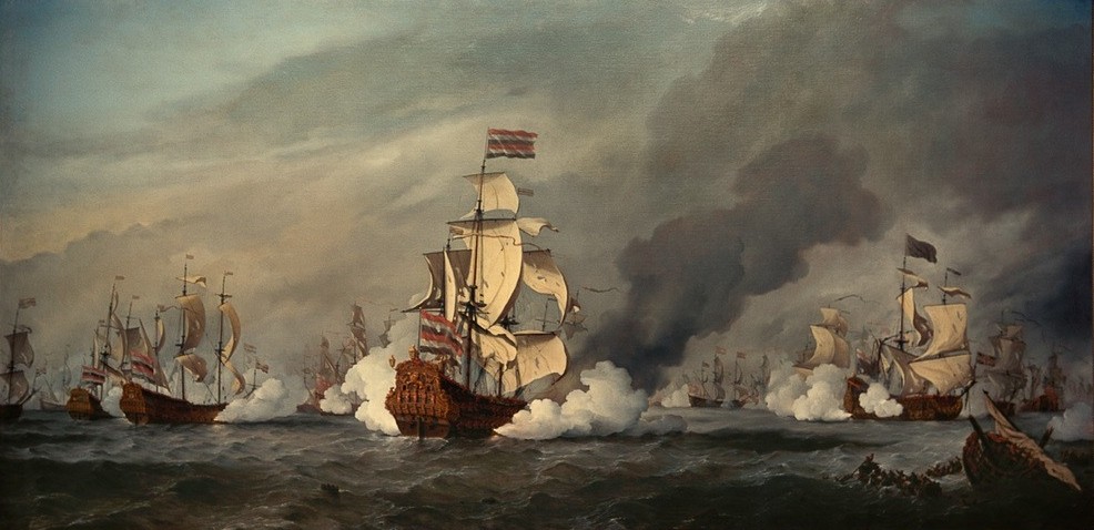 Willem II van de Velde, Die ""Gouden Leeuw"" in der Seeschlacht vor Texel, 21. August 1673"" (Geschichte,Krieg,Kriegsschiff,Kunst,Marine,Militär,Schiff,Segelschiff,Barock,Schlacht,Seeschlacht,Flotte,Marinemalerei,Niederländische Kunst,Geschützfeuer,Englisch-Holländische Kriege,Gouden Leeuw,Schifffahrt)