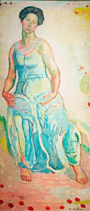 Ferdinand Hodler, Heilige Stunde (Frau,Jugendstil,Mensch,Hand,Portrait,Gestik,Schweizerische Kunst,Kleid,Sitzen)