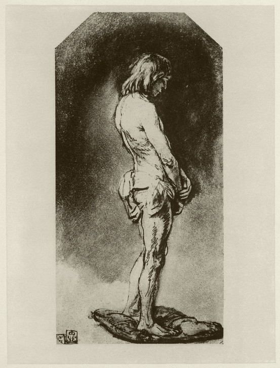 Rembrandt Harmenszoon van Rijn, Männlicher Akt (Mann,Barock,Akt,Niederländische Kunst,Aktstudie,Holländische Kunst,Ganzfigurig,Junger Mann)