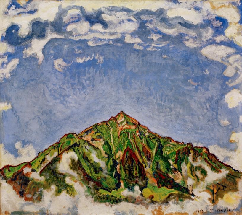 Ferdinand Hodler, Der Niesengipfel vom Heustrich aus (Gebirge,Himmel (Natur),Jugendstil,Kunst,Landschaft,Meteorologie,Wolke,Schweizerische Kunst,Gipfel,Berg)