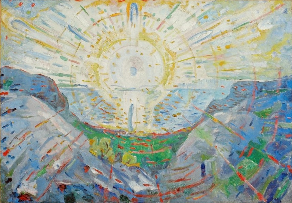 Edvard Munch, Die Sonne (Landschaft,Sonnenuntergang,Sonne,Meer,Symbolismus,Spiegelung,Expressionismus,Norwegische Kunst)