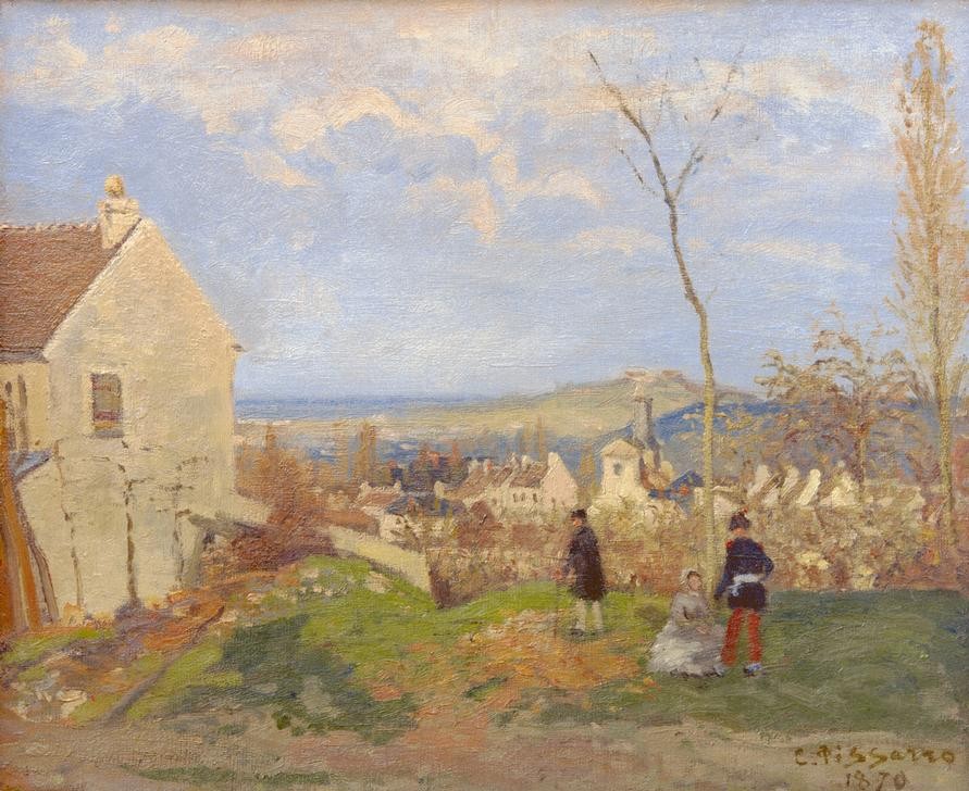 Camille Pissarro, Louveciennes, à l’arrièreplan le Mont Valérien (Kunst,Landschaft,Spaziergang,Stadt,Impressionismus,Stadtansicht,Französische Kunst)