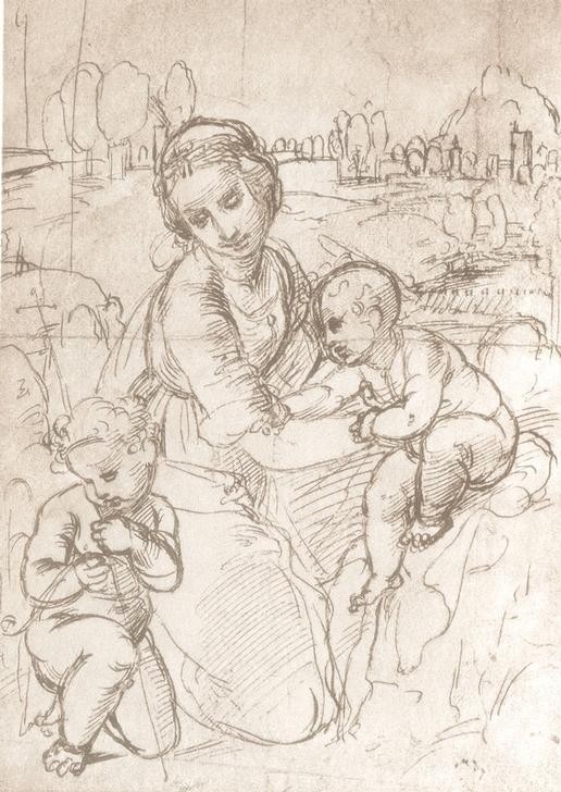 Raffael, Maria mit Kind und dem Johannesknaben (Christentum,Religion,Renaissance,Maria Mit Kind,Studie,Jesusknabe,Madonna Esterhazy)