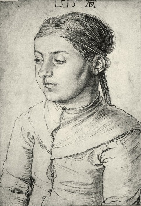 Albrecht Dürer, Bildnis eines jungen Mädchens (Deutsche Kunst,Kind,Kunst,Mädchen,Mensch,Renaissance,Portrait,Zopf,Brustbild,Frisur)