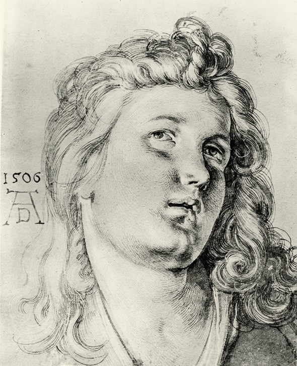 Albrecht Dürer, Engelkopf (Christentum,Deutsche Kunst,Engel,Religion,Renaissance,Studie,Rosenkranzfest,Kopfstudie,Kopf,Monogramm,Signatur)