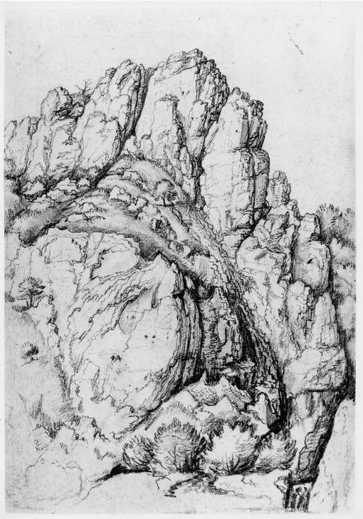 Albrecht Dürer, Bergwand mit Schlucht (Deutsche Kunst,Gebirge,Kunst,Landschaft,Renaissance,Studie,Felsen,Naturstudie)