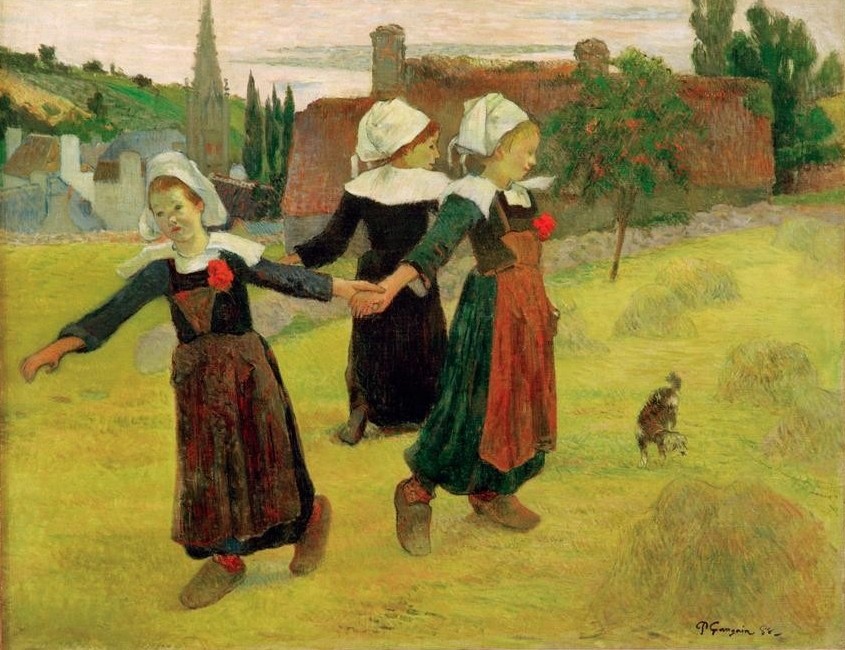 Paul Gauguin, La Ronde des petites Bretonnes (Kind,Mädchen,Reigen (Tanz),Tanz,Tracht,Volkskunde,Haube,Kinderleben,Holzschuhe,Synthetismus,Schule Von Pont-Aven)