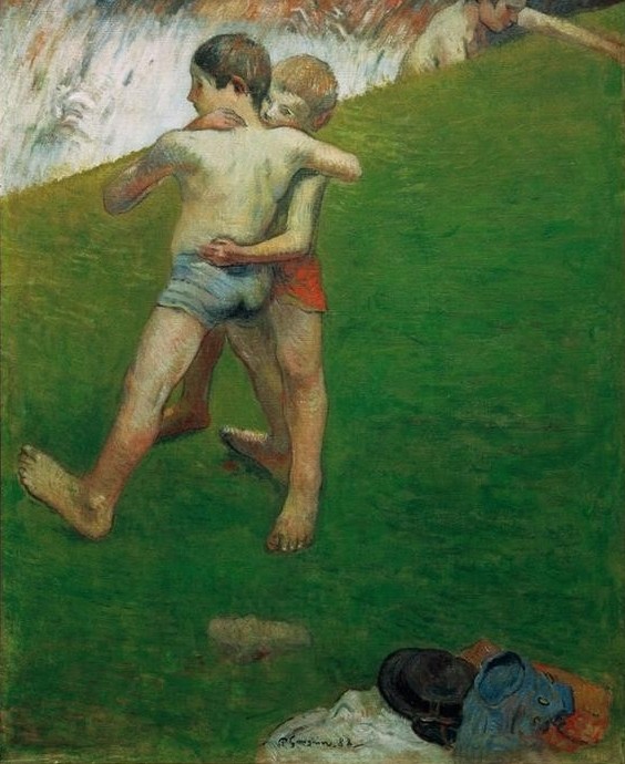 Paul Gauguin, Jeunes Lutteurs – Bretagne (Bad Im Freien,Jahreszeiten,Kind,Ringen,Sommer,Sport,Französische Kunst,Im Freien (Allgemein),Knabe,Kinderleben,Badehose,Synthetismus,Schule Von Pont-Aven)