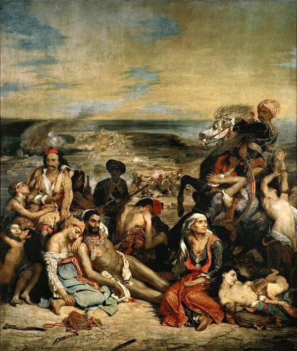 Eugene Delacroix, Scènes des massacres de Scio (Geschichte,Kunst,Tod,Massaker,Aufstand,Griechischer Unabhängigkeitskrieg,Französische Kunst,Sterben,Osmanisches Reich,Unabhängigkeitskrieg,Romantik,Unterdrückung)