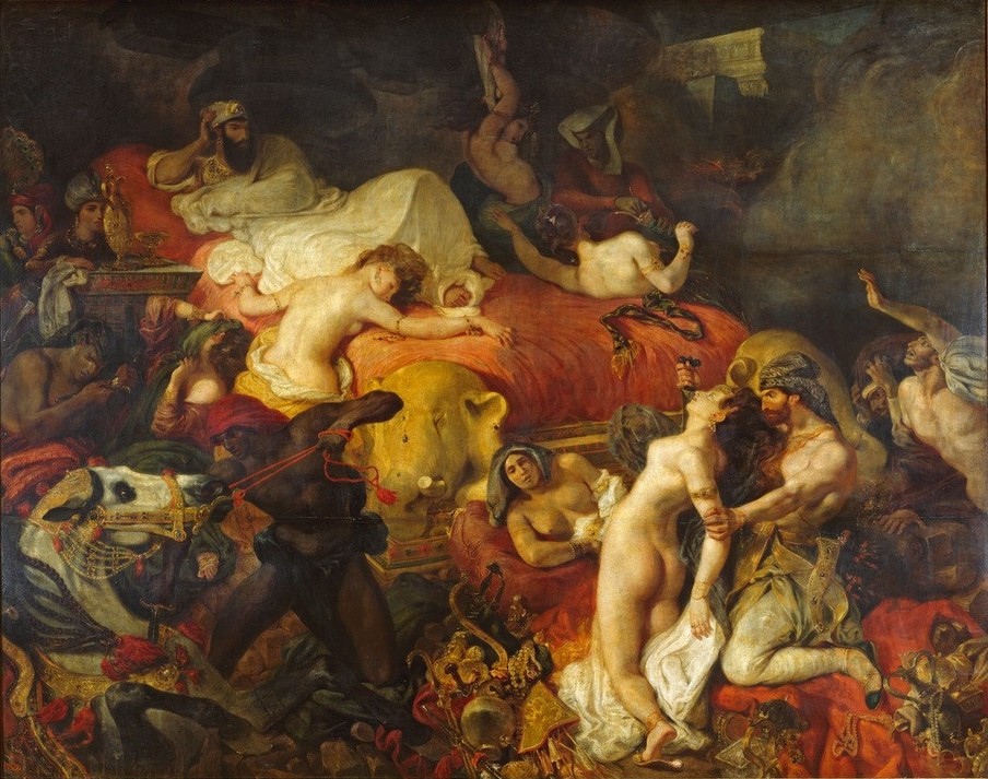 Eugene Delacroix, Mort de Sardanapale (Geschichte,Szene,Massaker,Orientalismus,Portrait,Mord,Französische Kunst,Despotie,Romantik,Unmässigkeit,Person,Erdolchen)