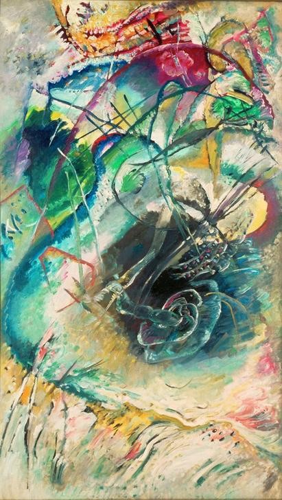 Wassily Kandinsky, Unbenannte Improvisation IV (Wunschgröße, Klassische Moderne, Malerei, abstrakte Kunst, amorphe Formen, Dynamik, Farbflächen, Wohnzimmer, Büro, Arztpraxis, bunt)